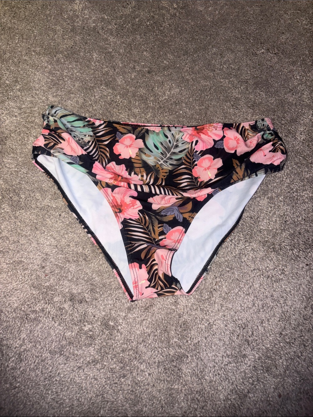 Amazon Women Swim Bikini Bottoms - Black with Pink Floral
